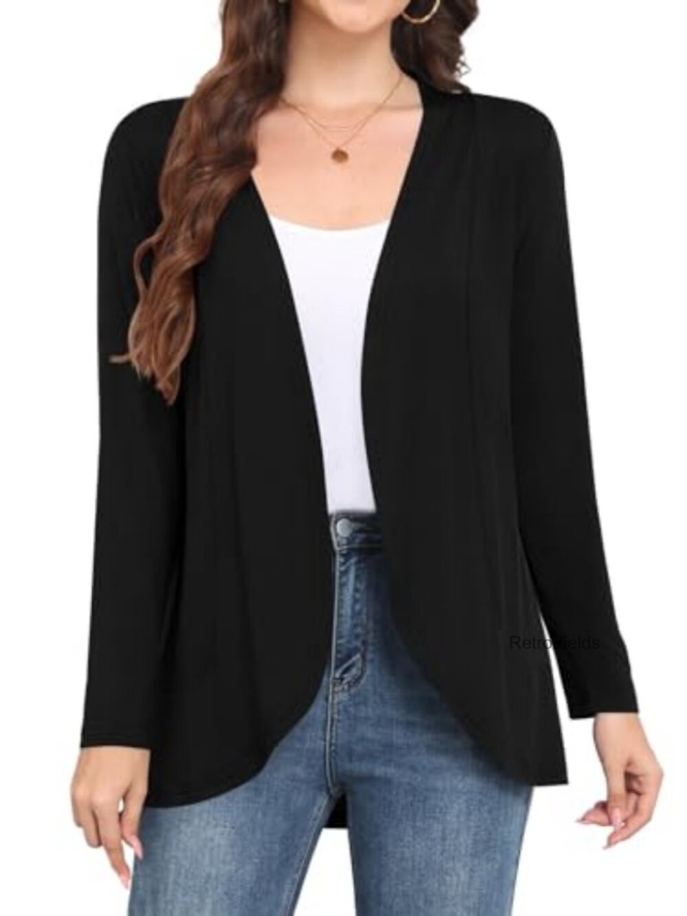 Lightweight Open Front Ruffled Asymmetrical Hem Long Sleeve Cardigan